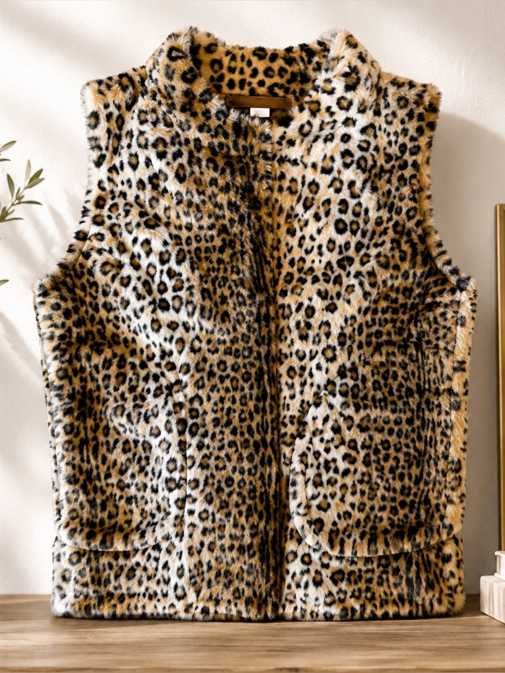 Cobble Stone Canyon Luxe Faux Fur Leopard Vest • S • Mob Wife Aesthetic EUC
